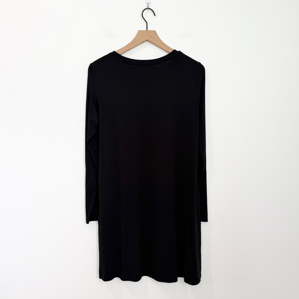 Eileen Fisher Bateau-Neck Long Tunic Black Side Slits Size Small - Picture 2 of 7